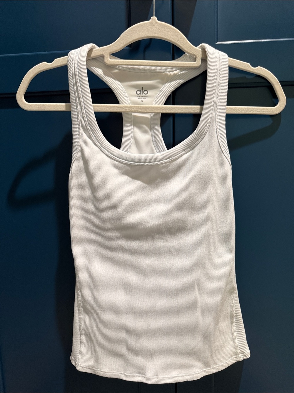 ALO Yoga White Ribbed Racerback Tank, Small
